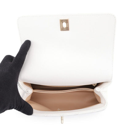 Chanel Quilted CC Logo Coco Handle Caviar Leather 2-Way Shoulder Bag White — view 6