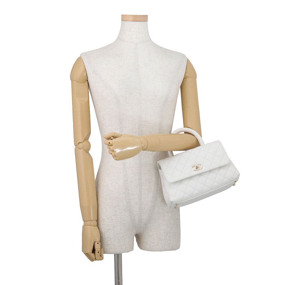 Chanel Quilted CC Logo Coco Handle Caviar Leather 2-Way Shoulder Bag White — view 4