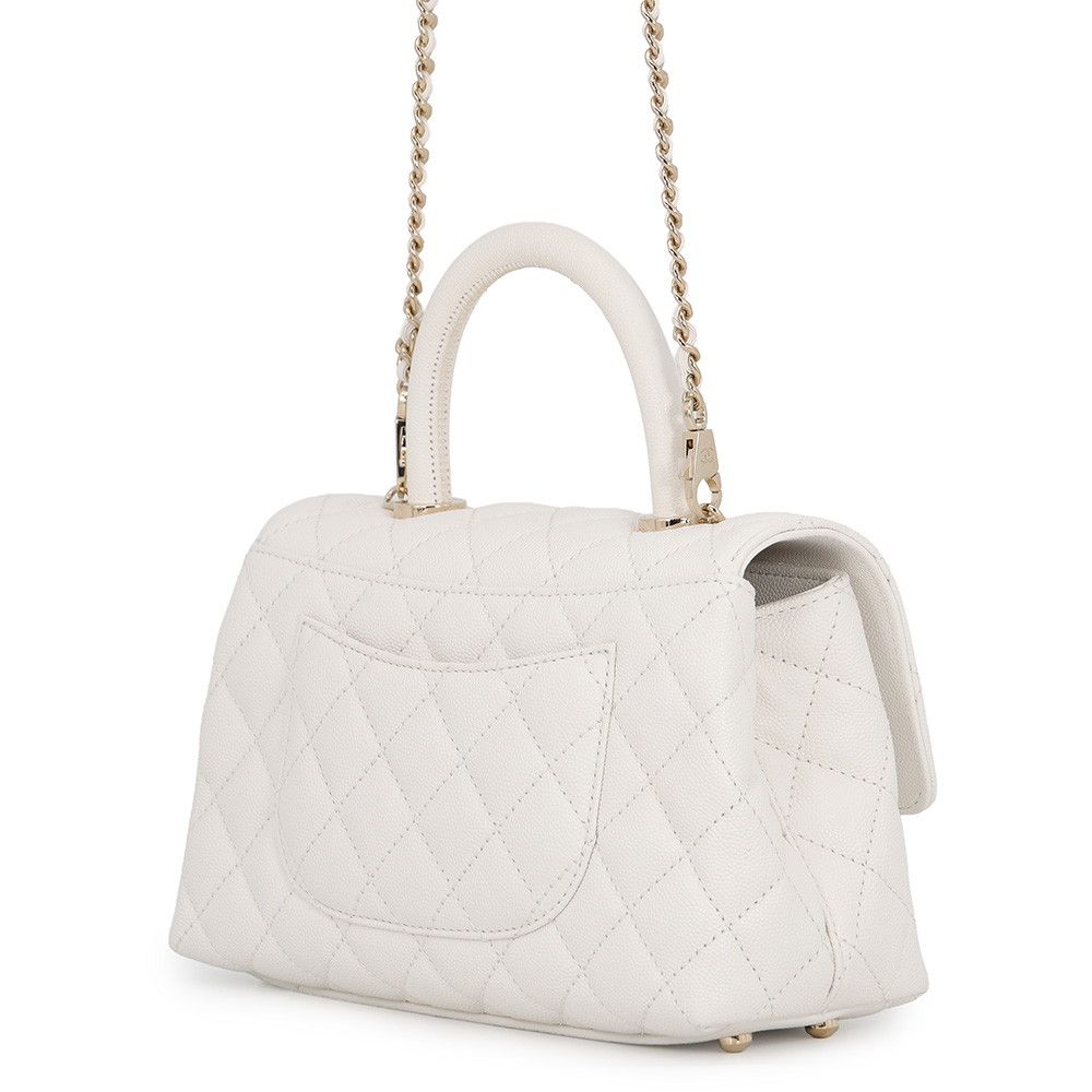 Chanel Quilted CC Logo Coco Handle Caviar Leather 2-Way Shoulder Bag White — view 2
