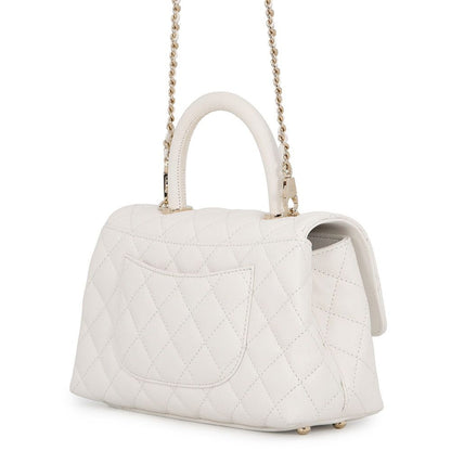 Chanel Quilted CC Logo Coco Handle Caviar Leather 2-Way Shoulder Bag White — view 2