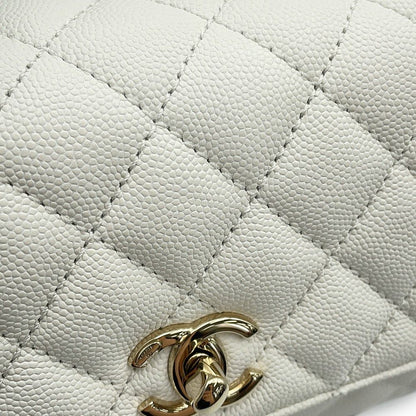 Chanel Quilted CC Logo Coco Handle Caviar Leather 2-Way Shoulder Bag White — view 7