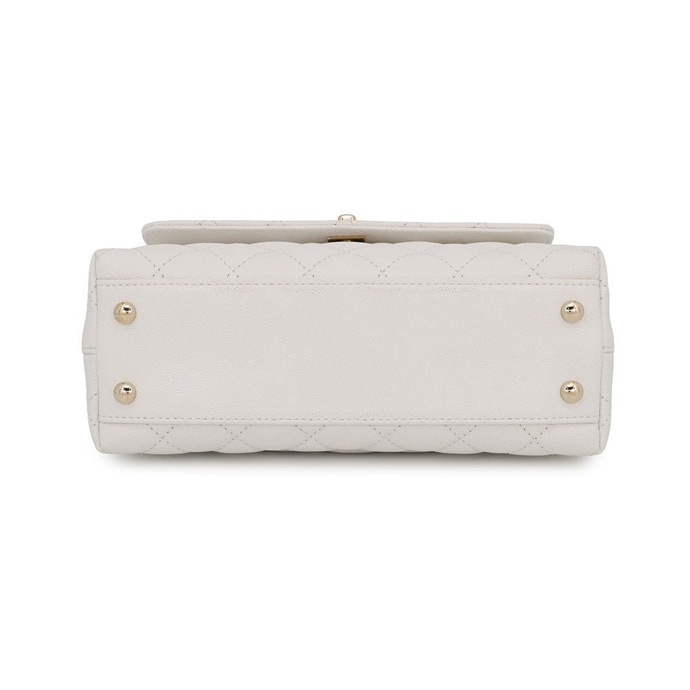 Chanel Quilted CC Logo Coco Handle Caviar Leather 2-Way Shoulder Bag White — view 3