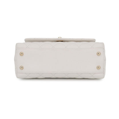 Chanel Quilted CC Logo Coco Handle Caviar Leather 2-Way Shoulder Bag White — view 3