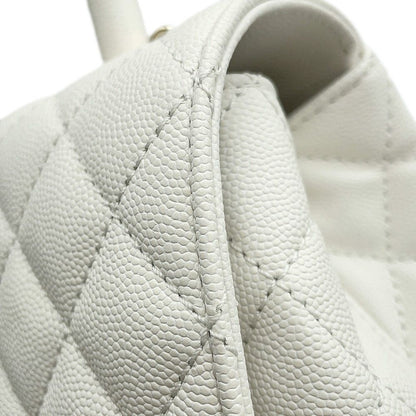 Chanel Quilted CC Logo Coco Handle Caviar Leather 2-Way Shoulder Bag White — view 8
