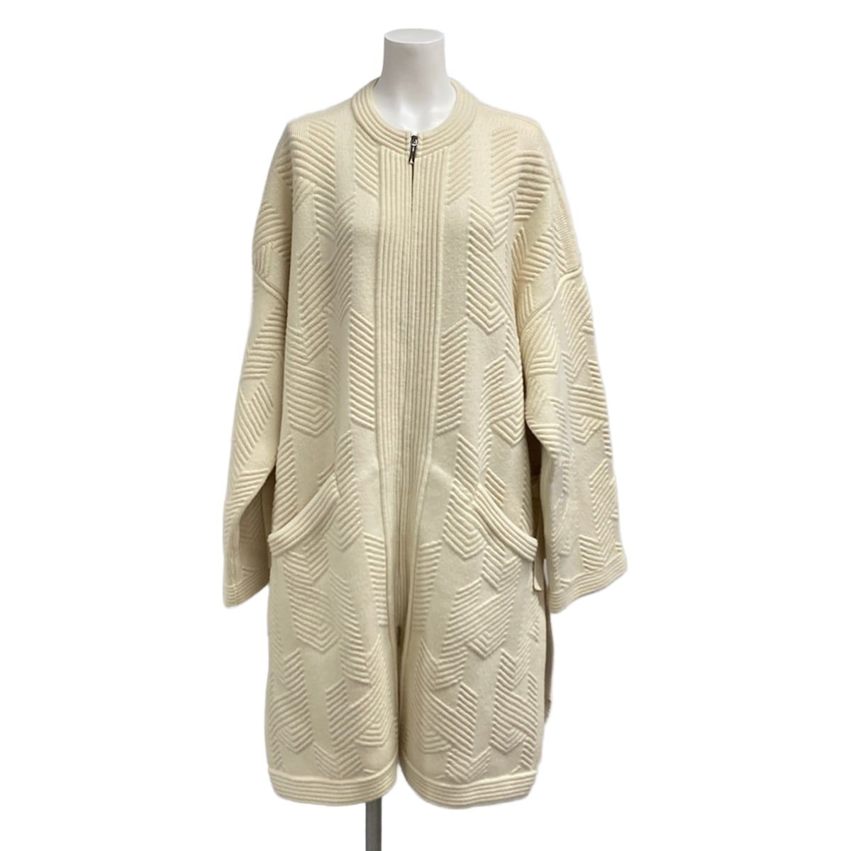 Hermes Coat 4 Ivory Long Sleeve Knit Zip Up Poncho Fall Winter Wool
