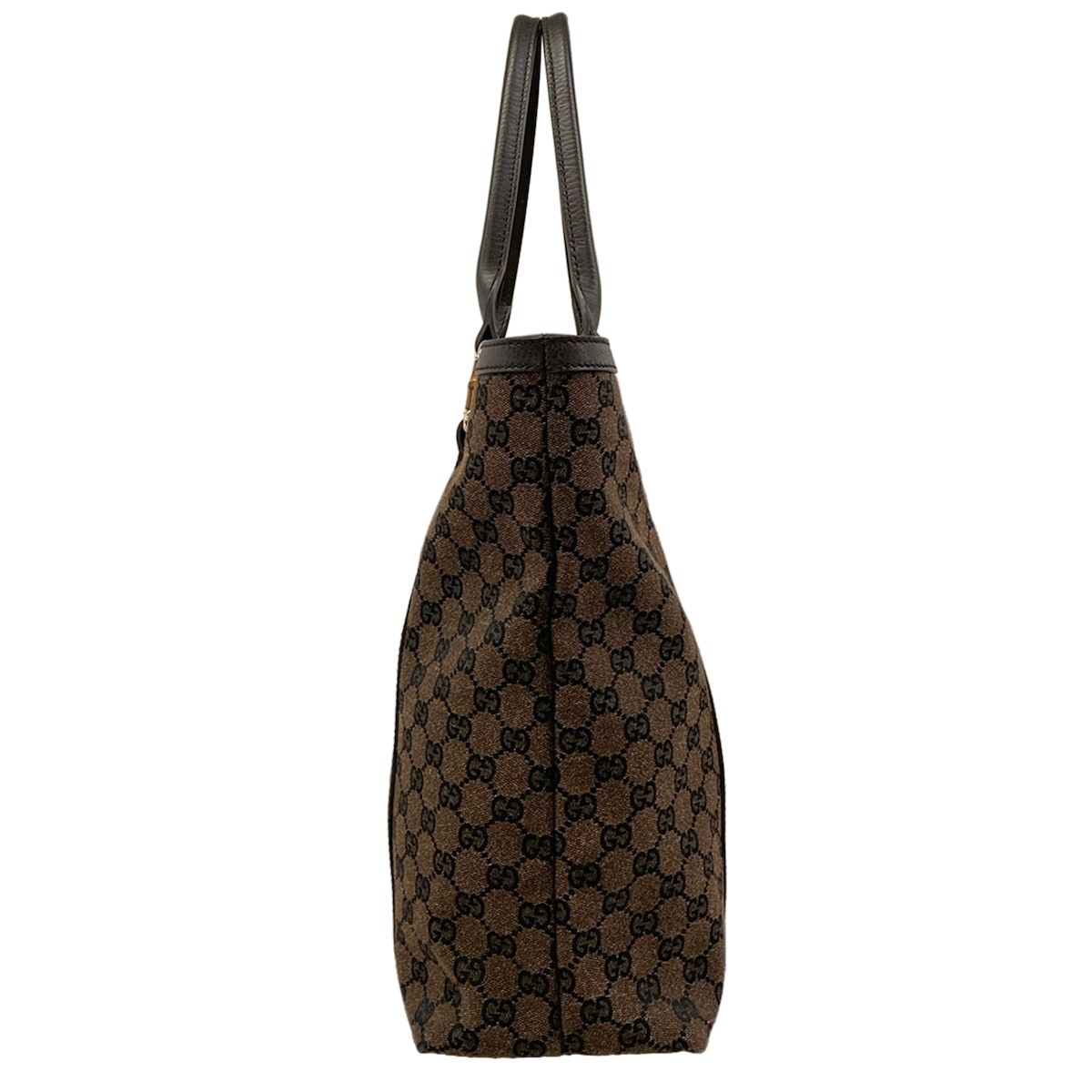 Gucci Tote GG Pattern Bamboo Dark Brown Black Leather — view 4