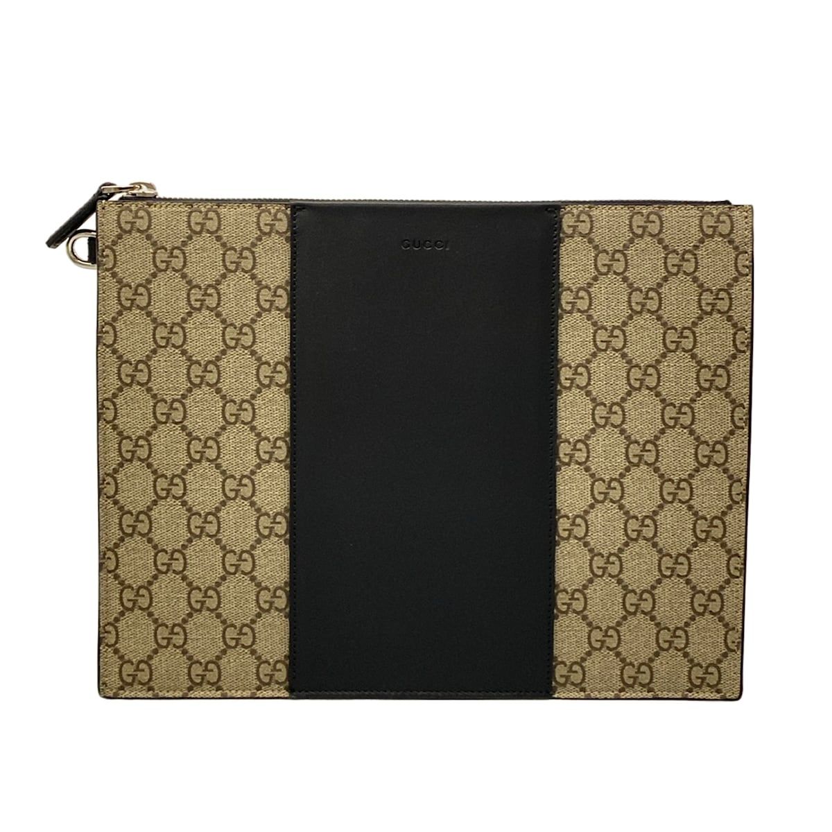 Gucci Clutch GG Plus Supreme Eden Strap Gray Beige Black Multi Leather