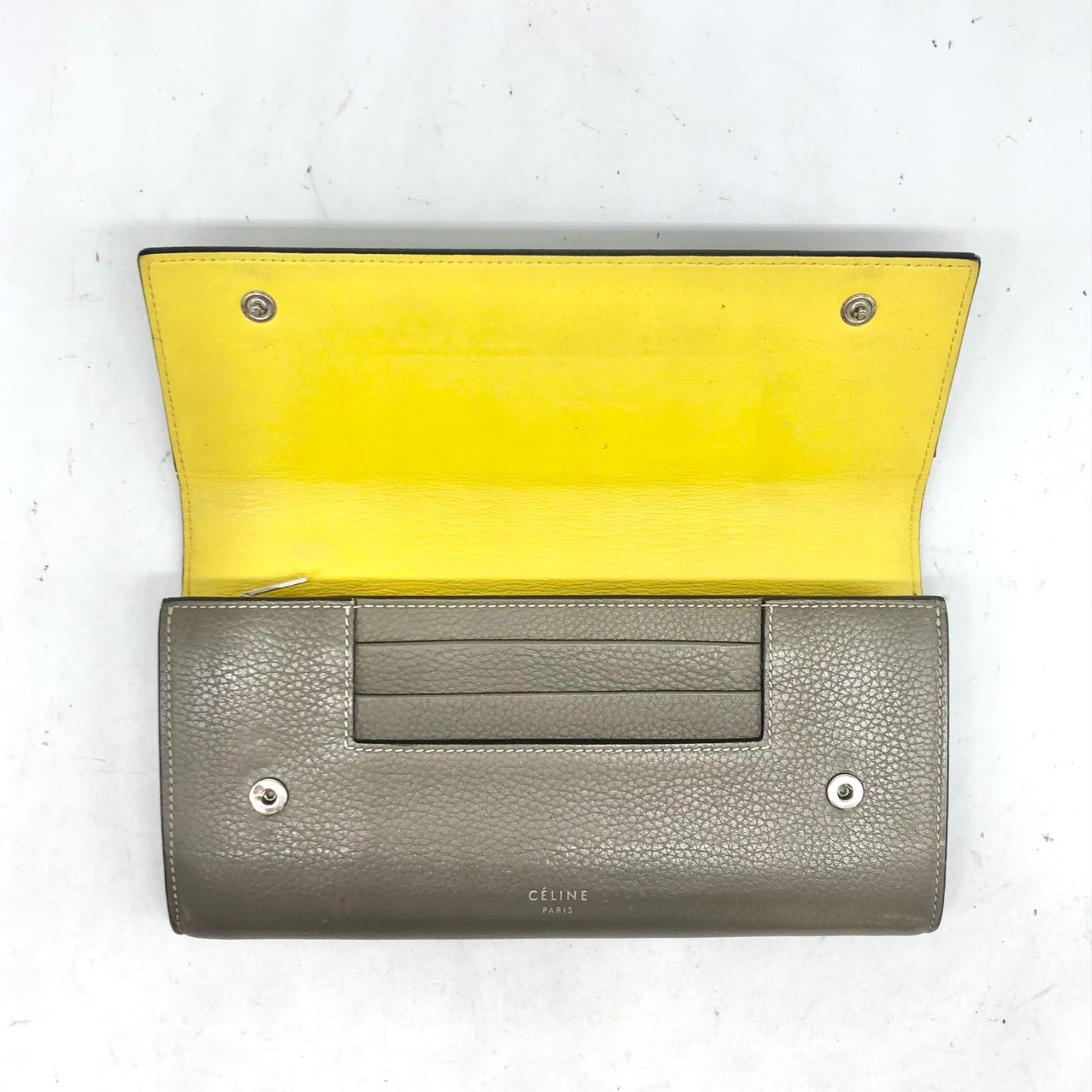 Celine Bifold Wallet Multi Function Large Flap Leather Khaki — view 7