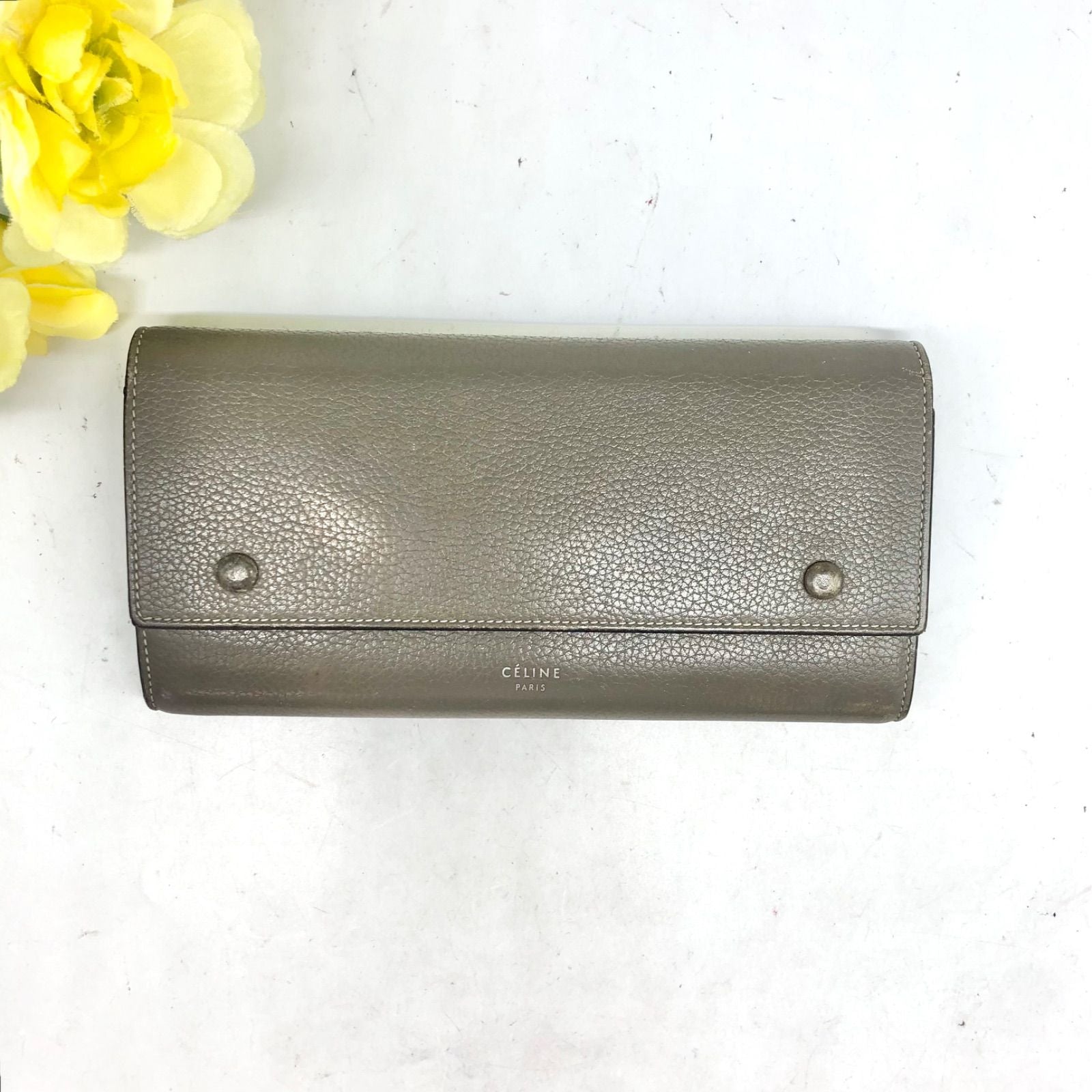 Celine Bifold Wallet Multi Function Large Flap Leather Khaki — view 2