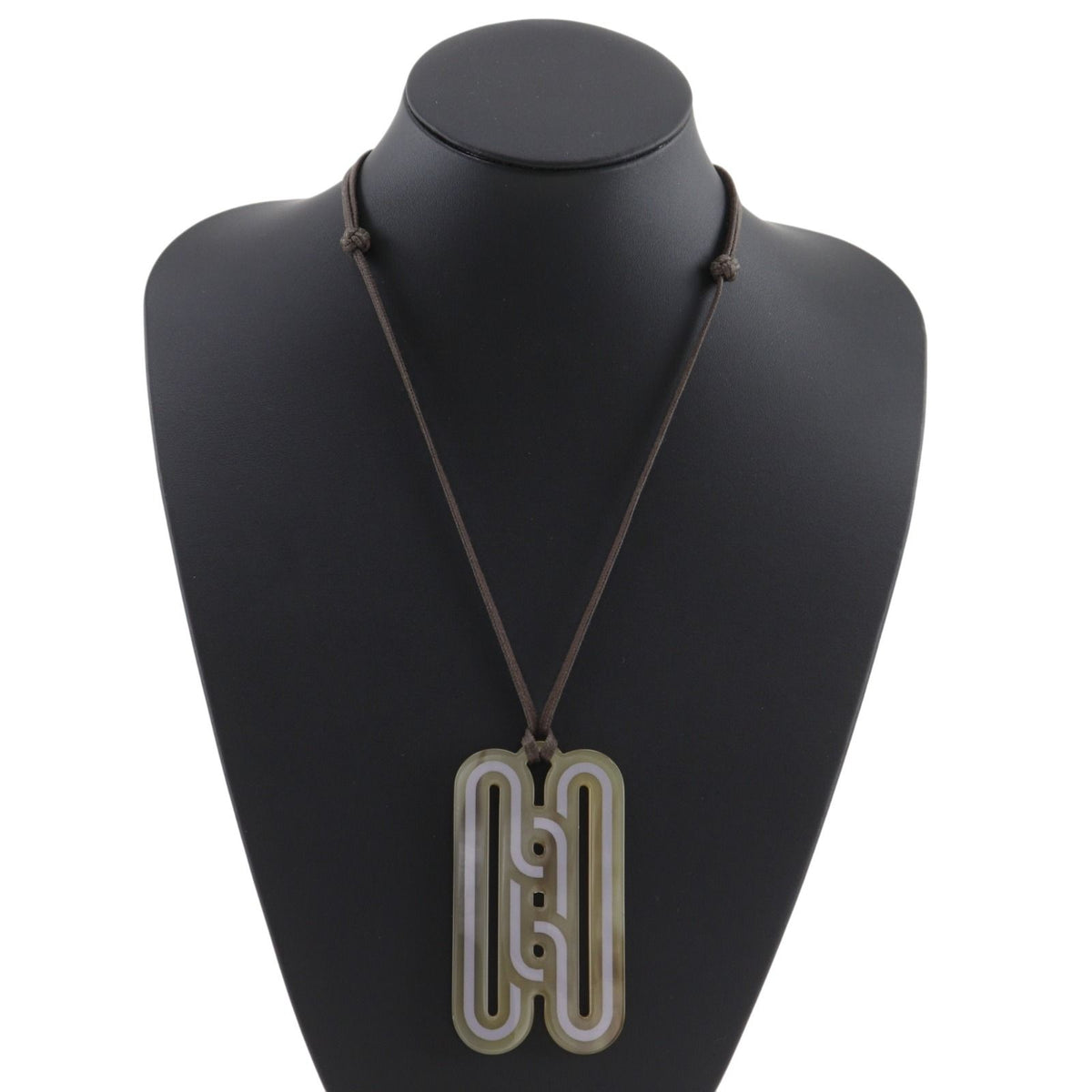 Hermes Motif Buffalo Horn Brown Necklace — view 2