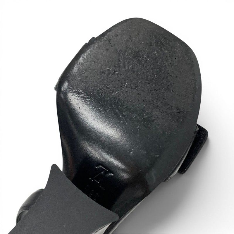 Louis Vuitton Line Sandals Leather Patent Black Gold LV Logo Velcrostrap — view 8