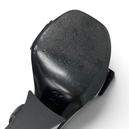 Louis Vuitton Line Sandals Leather Patent Black Gold LV Logo Velcrostrap — view 8