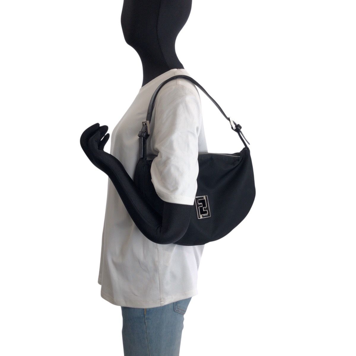 Fendi Zucca Black Silver Nylon Leather Shoulder — view 7