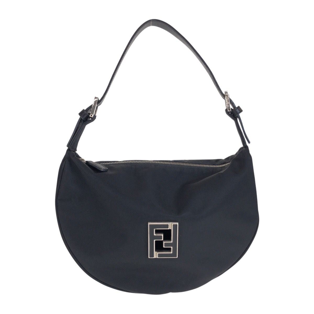 Fendi Zucca Black Silver Nylon Leather Shoulder