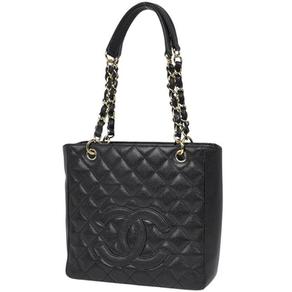 Chanel CC Logo Chain Tote Shoulder Bag Quilted Petite Shopping PST Bag Caviar