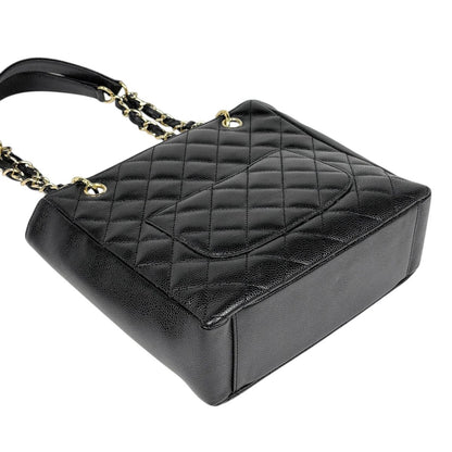 Chanel CC Logo Chain Tote Shoulder Bag Quilted Petite Shopping PST Bag Caviar — view 2