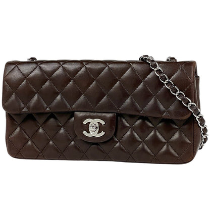 Chanel Quilted Single Flap Chain Shoulder Bag CC Logo Leather Brown