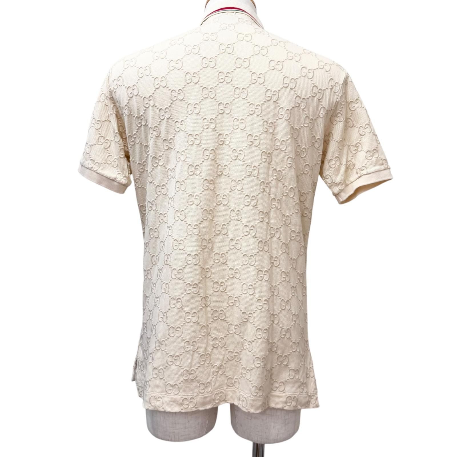 Gucci Web Stripe GG Cotton Pique Short Sleeve Polo Shirt Top Ivory XS — view 4