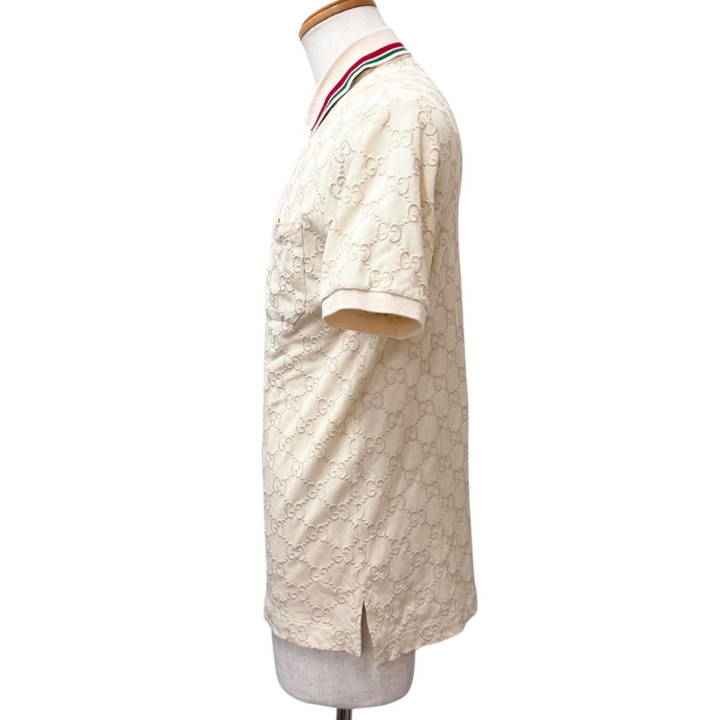 Gucci Web Stripe GG Cotton Pique Short Sleeve Polo Shirt Top Ivory XS — view 3