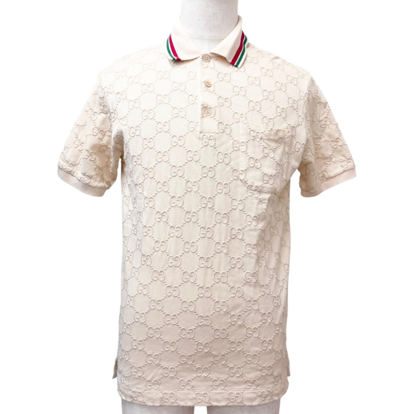 Gucci Web Stripe GG Cotton Pique Short Sleeve Polo Shirt Top Ivory XS
