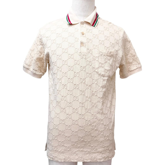 Gucci Web Stripe GG Cotton Pique Short Sleeve Polo Shirt Top Ivory XS