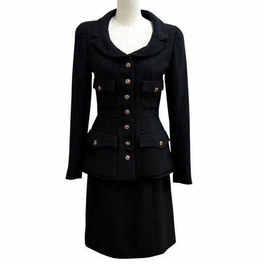Chanel Vintage Wool Gripoix Buttoned 4 Pocket Jacket Skirt Set 38