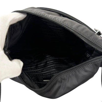 Prada Leather Re-Nylon Triangle Logo Pouch Crossbody Shoulder Bag Black — view 6