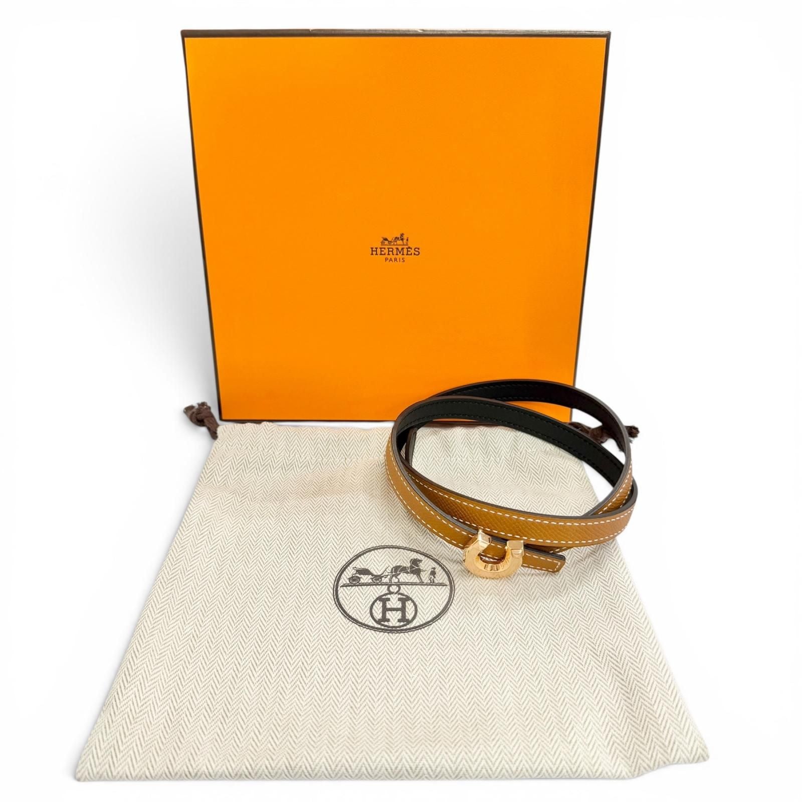 Hermes Kit Joquette Veau Swift Golden Yellow Reversible Belt Brown Black 70 — view 2