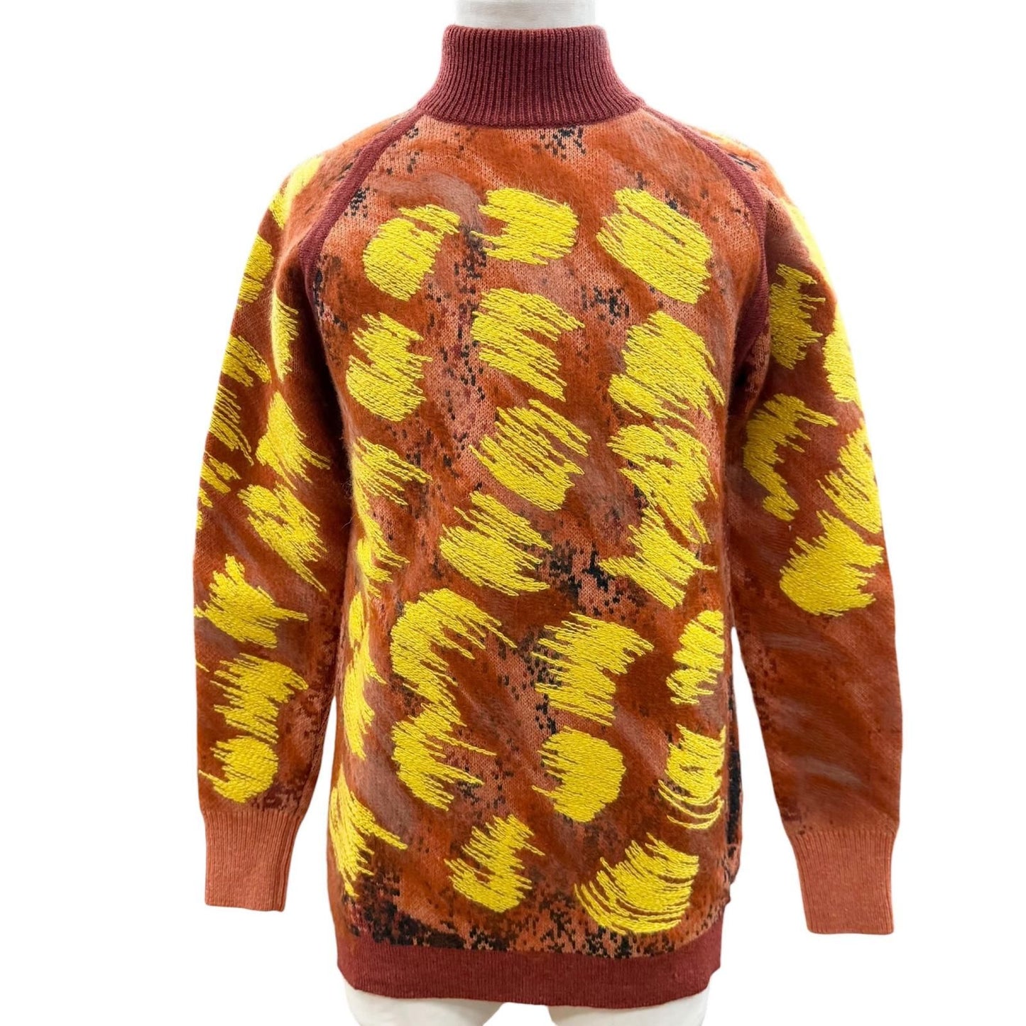 Dior Homme Wool High Neck Jacquard Knit Sweater Orange XS
