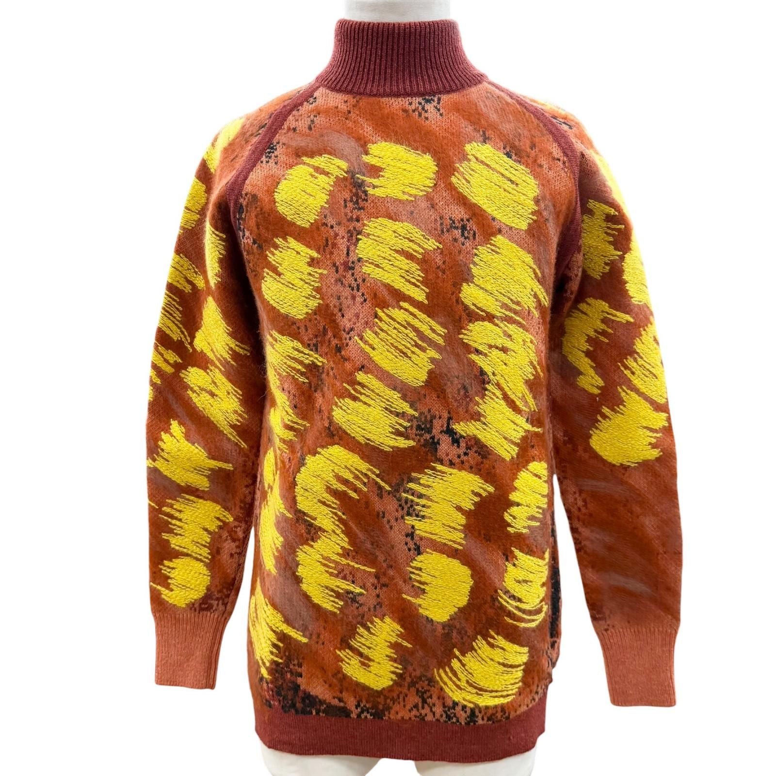 Dior Homme Wool High Neck Jacquard Knit Sweater Orange XS