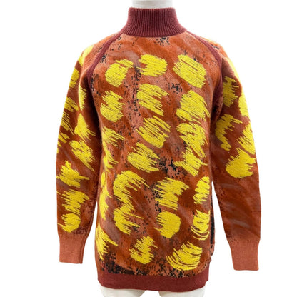 Dior Homme Wool High Neck Jacquard Knit Sweater Orange XS