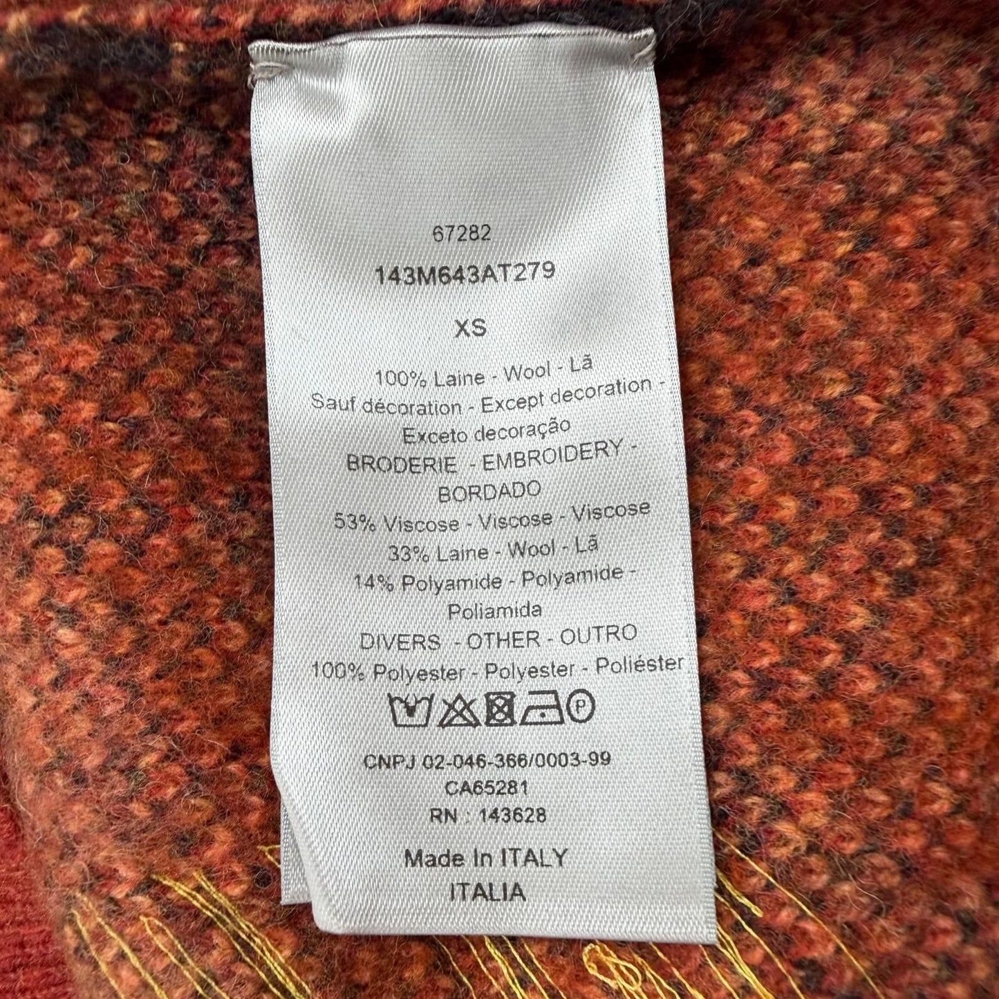 Dior Homme Wool High Neck Jacquard Knit Sweater Orange XS — view 7