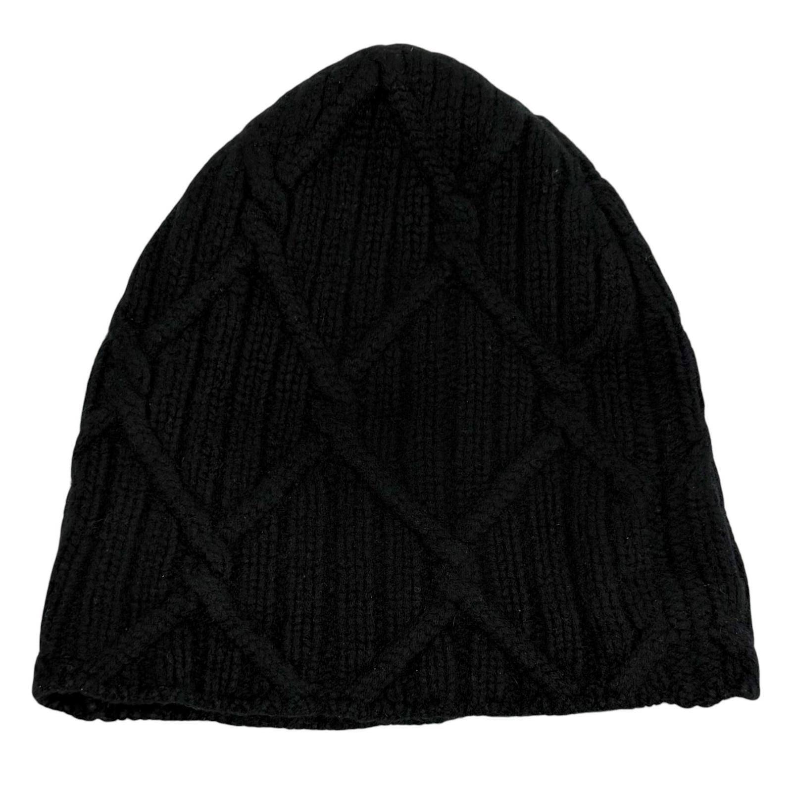 Chanel Cashmere CC Logo Knit Cap Beanie Hat Black — view 2