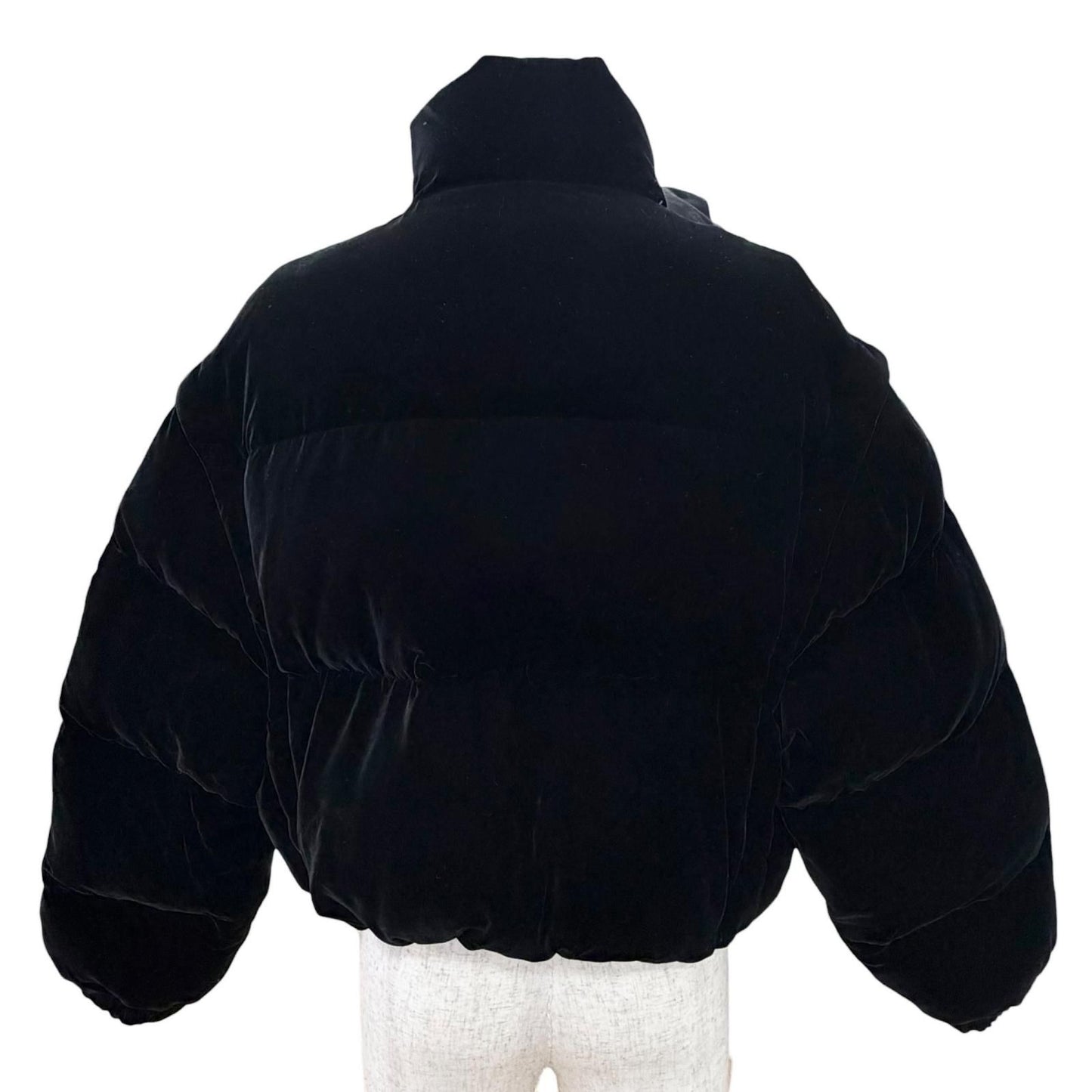 Prada Triangle Logo Velvet Cropped 2-Way Down Vest Black 36 — view 5