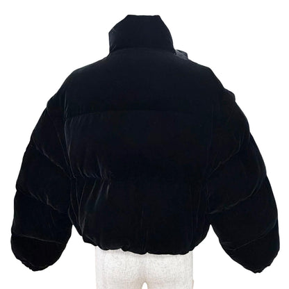 Prada Triangle Logo Velvet Cropped 2-Way Down Vest Black 36 — view 5