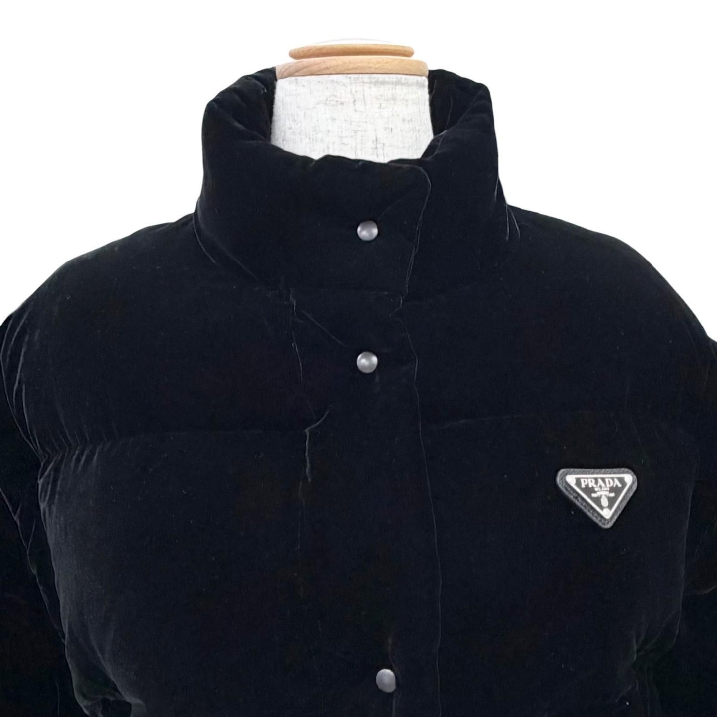Prada Triangle Logo Velvet Cropped 2-Way Down Vest Black 36 — view 3