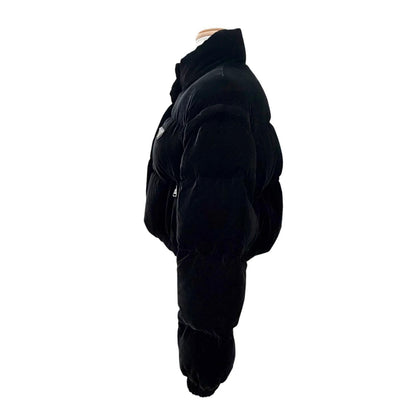 Prada Triangle Logo Velvet Cropped 2-Way Down Vest Black 36 — view 4