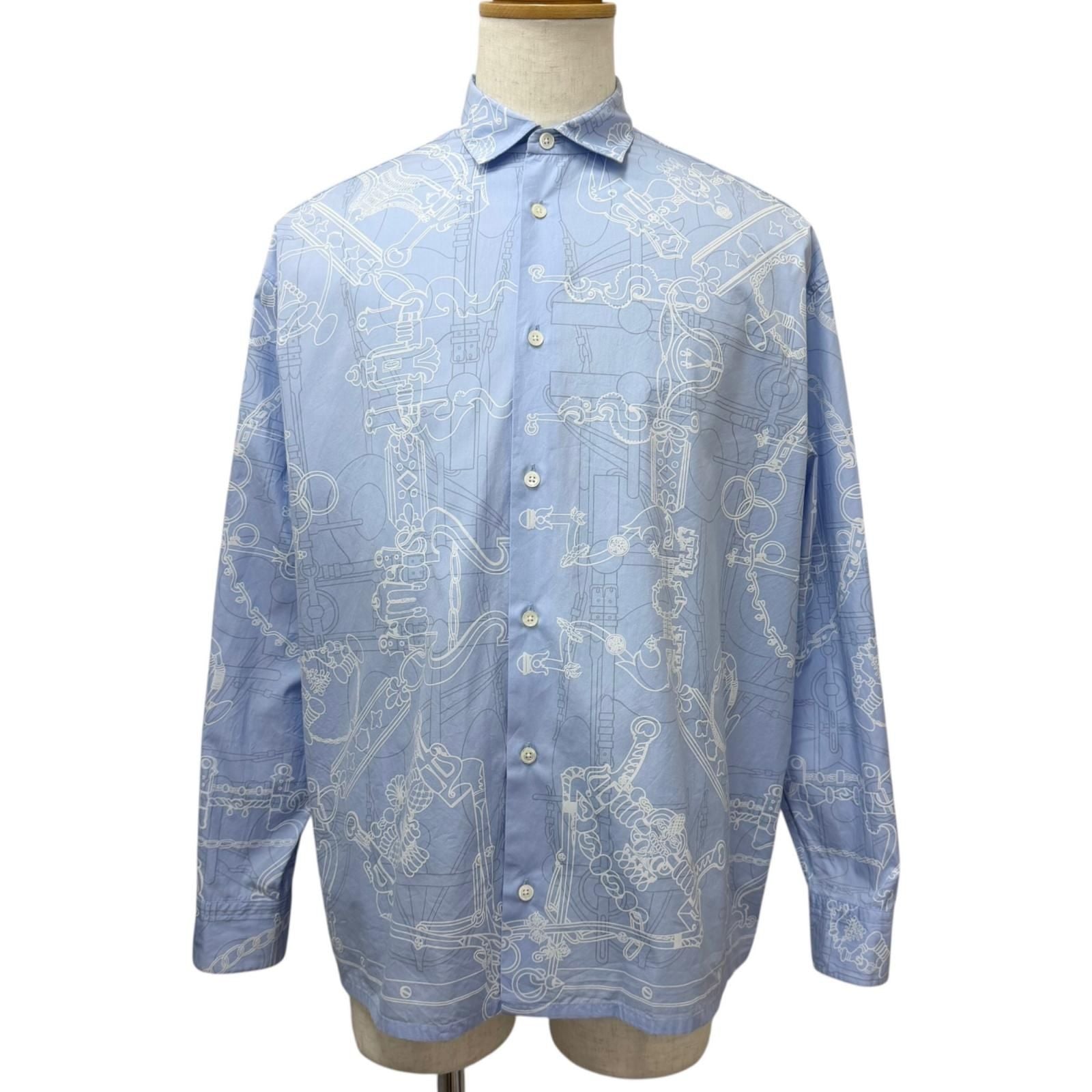 Hermes Mall Et Gourmette Cotton Series Button Long Sleeve Shirt Light Blue 41