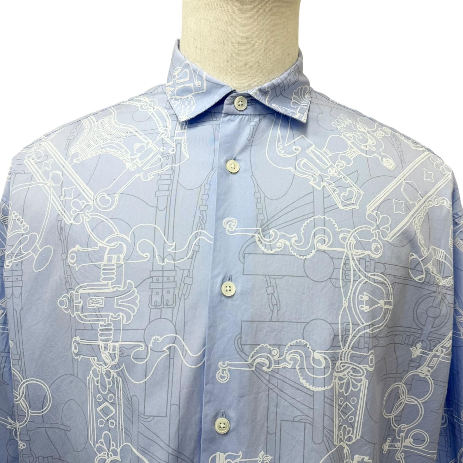 Hermes Mall Et Gourmette Cotton Series Button Long Sleeve Shirt Light Blue 41 — view 2