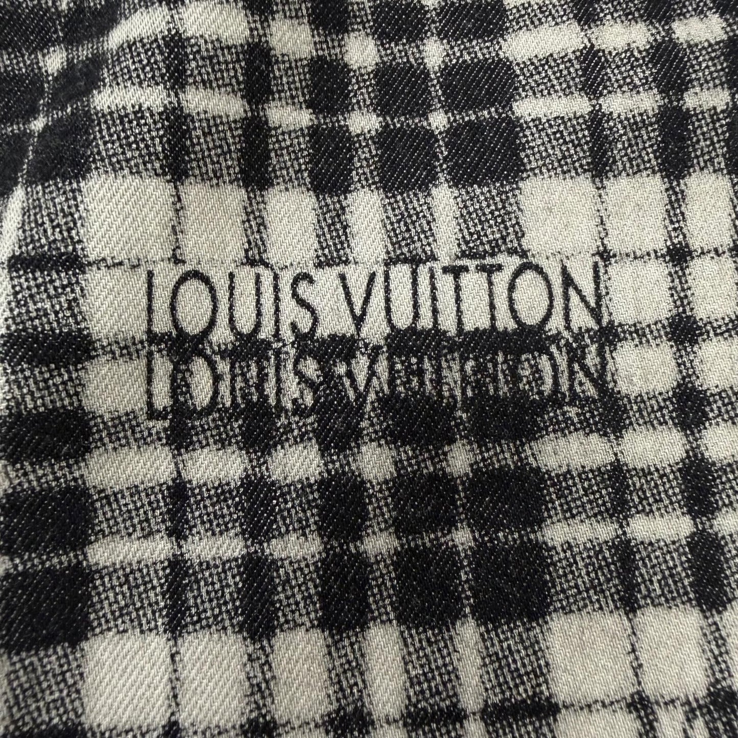 Louis Vuitton Logo Plaid Leather Patch LV Denim Shorts Gray 34 — view 6