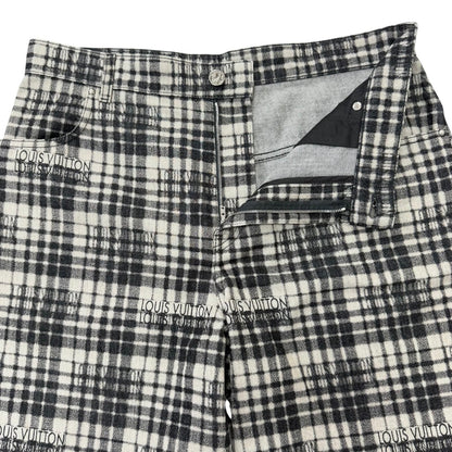 Louis Vuitton Logo Plaid Leather Patch LV Denim Shorts Gray 34 — view 3