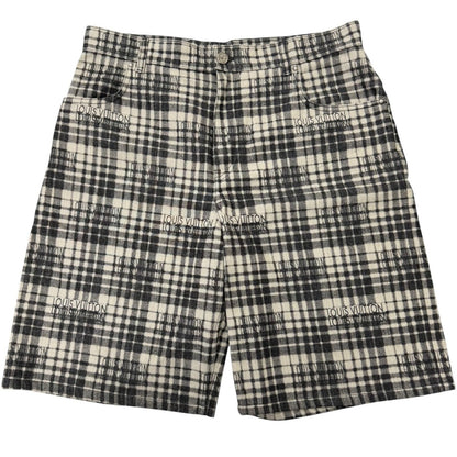 Louis Vuitton Logo Plaid Leather Patch LV Denim Shorts Gray 34
