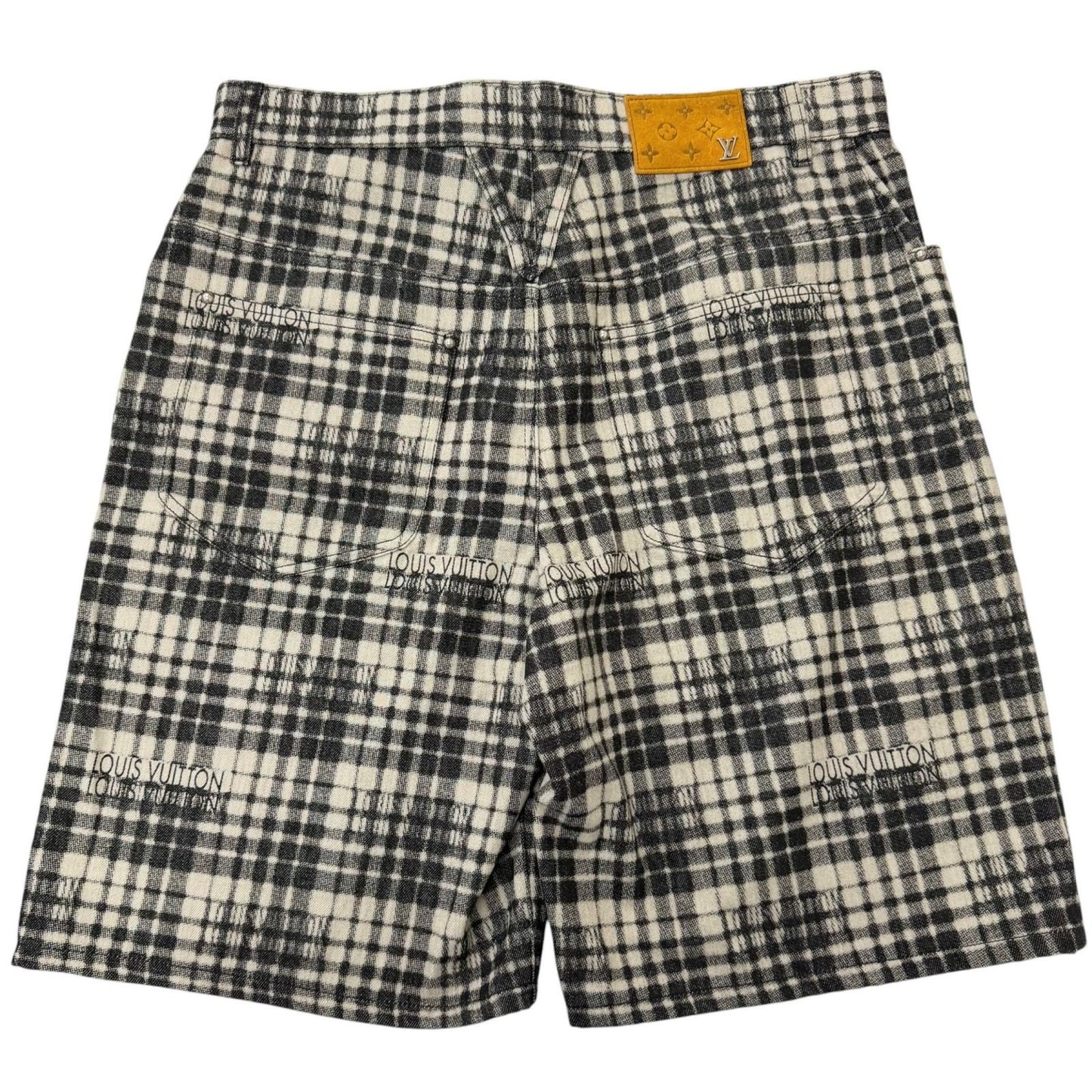 Louis Vuitton Logo Plaid Leather Patch LV Denim Shorts Gray 34 — view 2