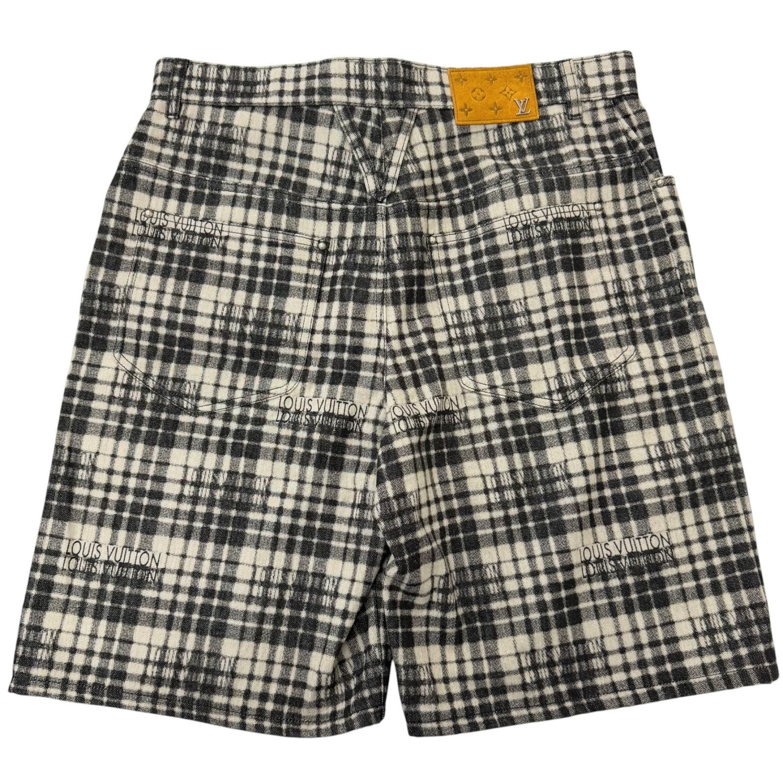 Louis Vuitton Logo Plaid Leather Patch LV Denim Shorts Gray 34 — view 2