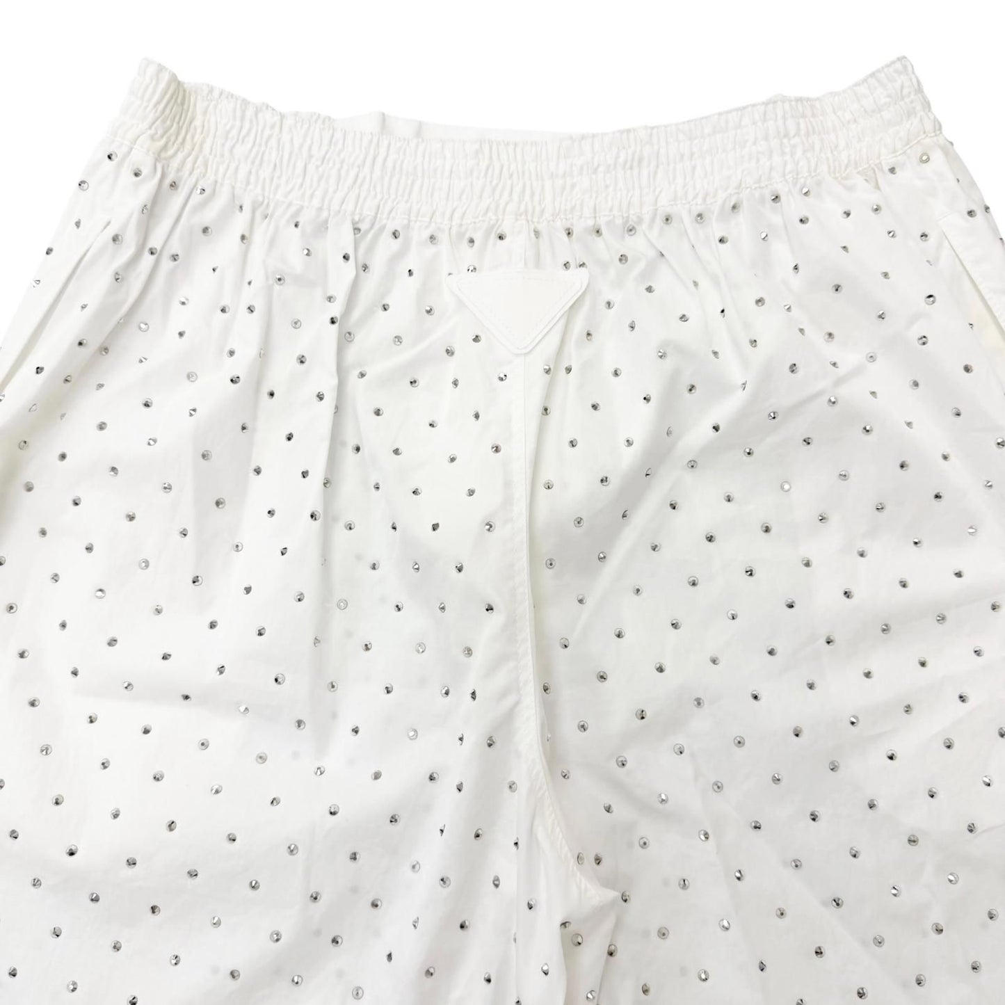 Prada Studded Triangle Logo Stretch Shorts White — view 4