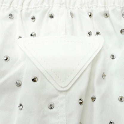 Prada Studded Triangle Logo Stretch Shorts White — view 5