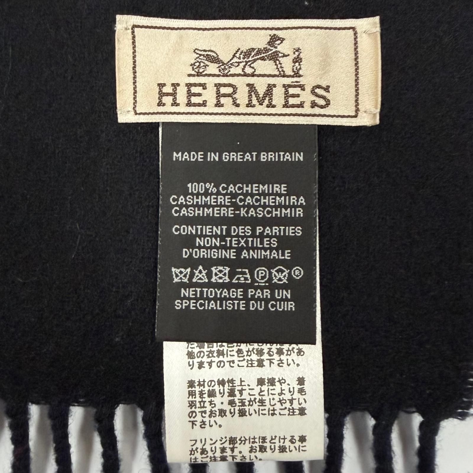 Hermes Cheval Au Tre Cashmere 100% Sheep Leather Logo Embroidery Fringe Scarf — view 6