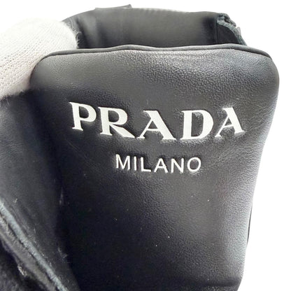 Prada Leather Logo Side Zip Lace Up Short Boots Ankle Black — view 8