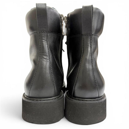 Prada Leather Logo Side Zip Lace Up Short Boots Ankle Black — view 4