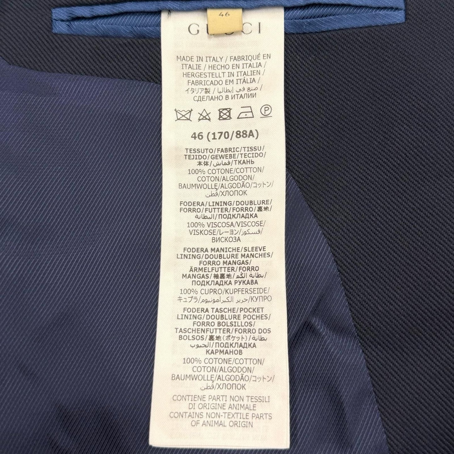 Gucci Peak Lapel Gold Button Double Breasted Navy Blazer Tailored Jacket 46 — view 8